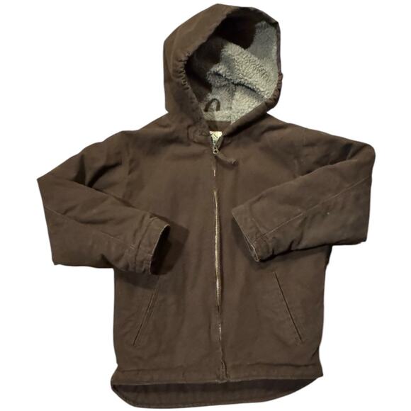 BLUE MOUNTAIN Sherpa lined jacket hooded in brown size medium - Picture 2 of 12